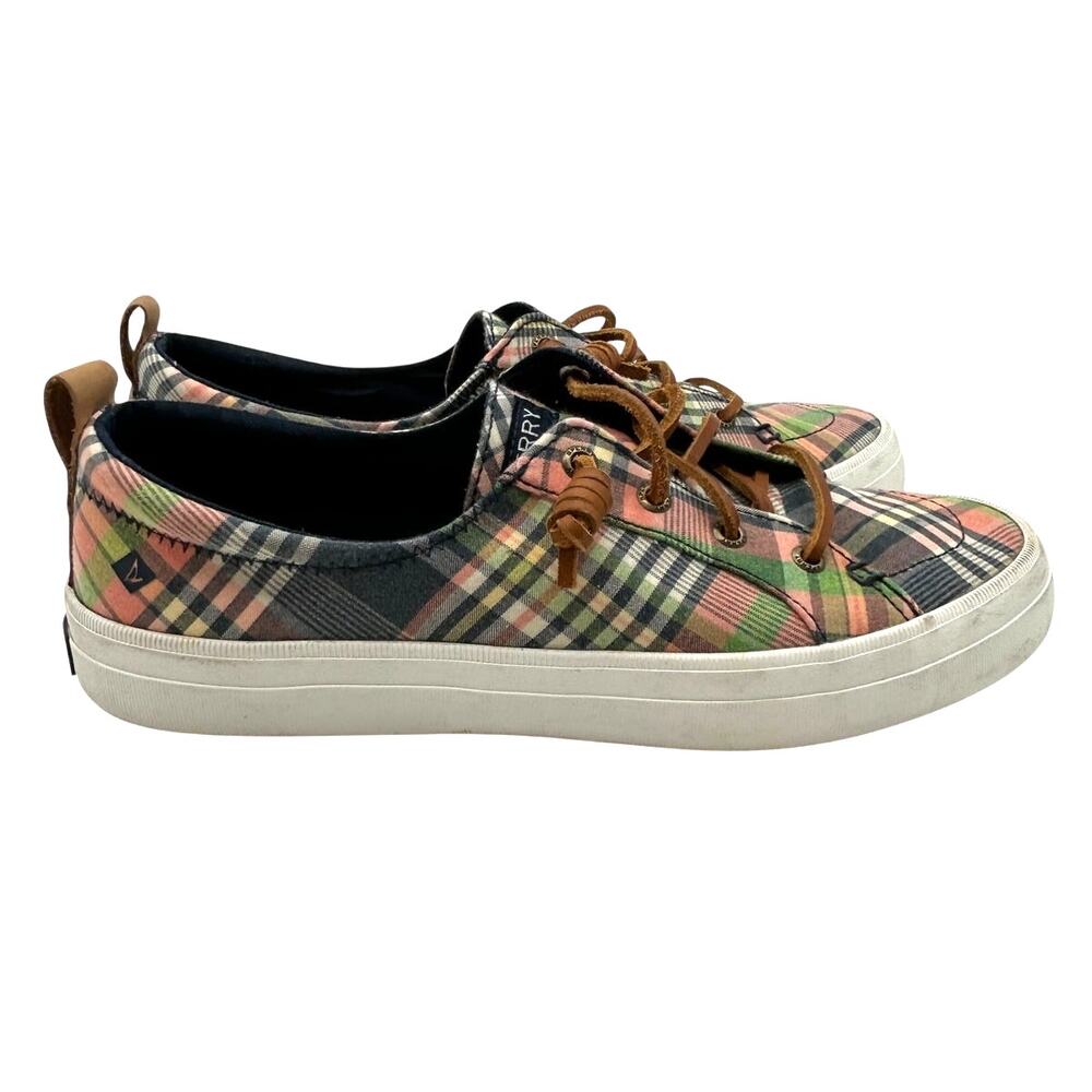 Sperry Crest Vibe Plaid Sneakers Size 8 EU 39 Rawhide Lace Up Preppy Boat Resort